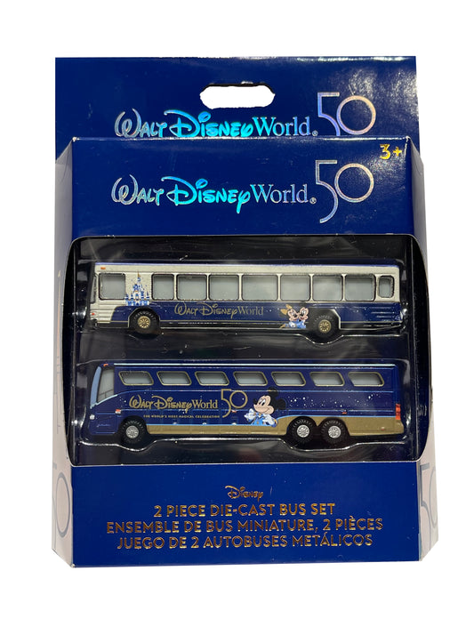  Disney Die-Cast Bus Set - 50th Anniversary - Set Of 2